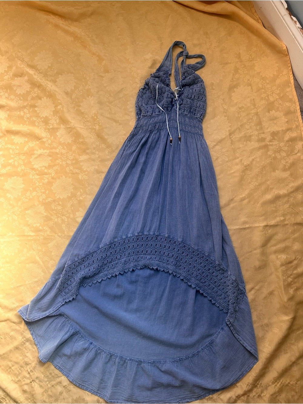 Boho Halter Maxi Dress in Denim Blue